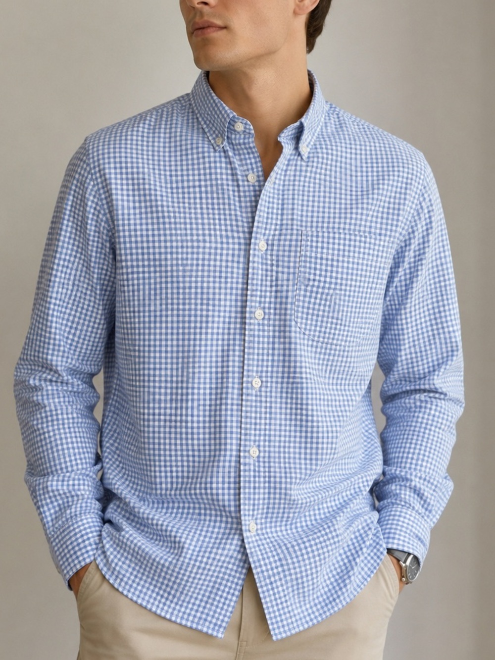 J.Crew Classic Men’s Blue Gingham Check Button Down Shirt Size Small 100% Cotton